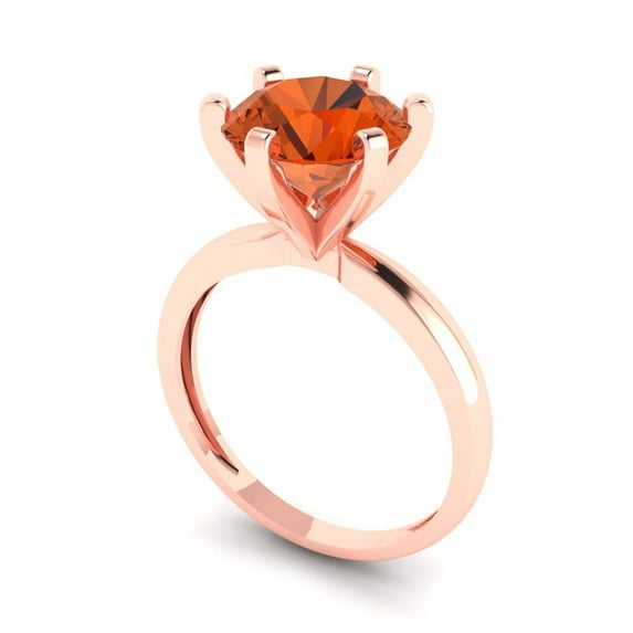 3.0ct round cut red Zircon 14k rose gold Bridal Wedding Engagement Promise Anniversary Ring for Women size 4.75