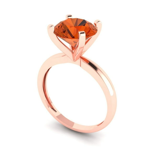 3.0ct round cut red Zircon 18k rose gold Bridal Wedding Engagement Promise Anniversary Ring for Women size 8