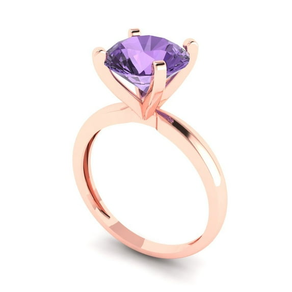 3.0ct round cut alexandrite 14k rose gold Bridal Wedding Engagement Promise Anniversary Ring for Women size 4.25
