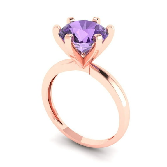 3.0ct round cut alexandrite 18k rose gold Bridal Wedding Engagement Promise Anniversary Ring for Women size 5.25