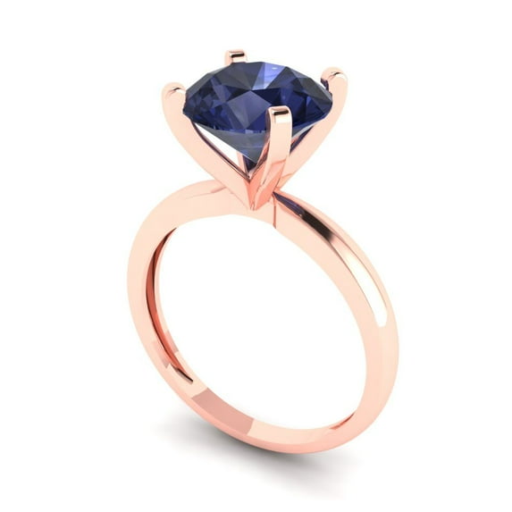3.0ct round cut blue sapphire 14k rose gold Bridal Wedding Engagement Promise Anniversary Ring for Women size 6