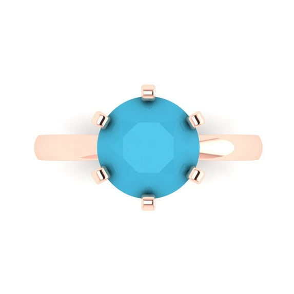Clara Pucci 14K Rose Gold Solid Gold Turquoise Solitaire Anniversary Ring for Women - 3 cttw Round Cut