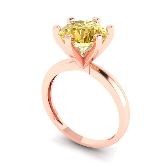 3.0ct round cut yellow natural citrine 14k rose gold Bridal Wedding Engagement Promise Anniversary Ring for Women size 7.25