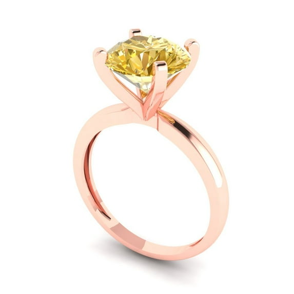 3.0ct round cut yellow Zircon 14k rose gold Bridal Wedding Engagement Promise Anniversary Ring for Women size 3.75