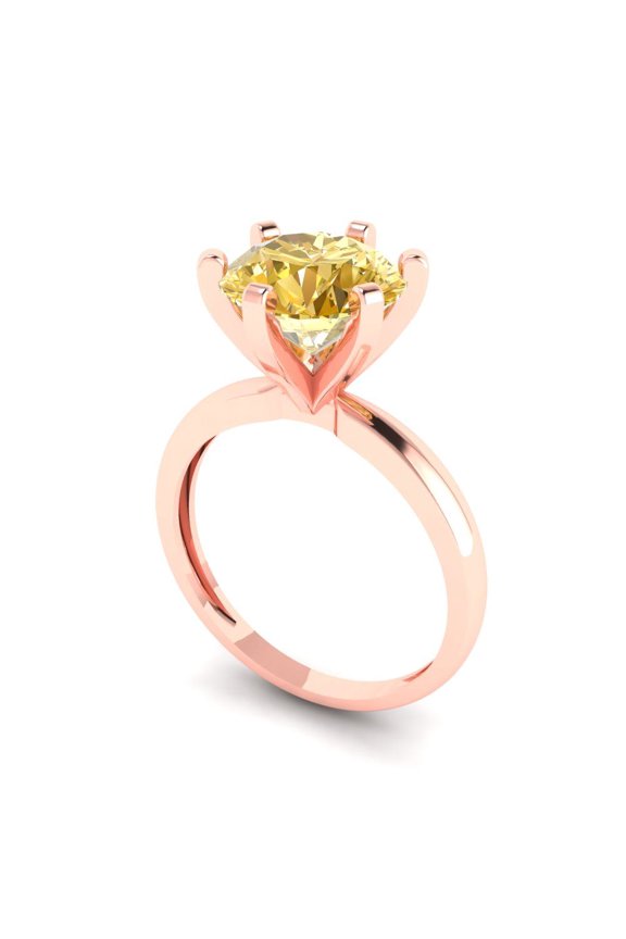 3.0ct round cut yellow Zircon 14k rose gold Bridal Wedding Engagement Promise Anniversary Ring for Women size 7.25