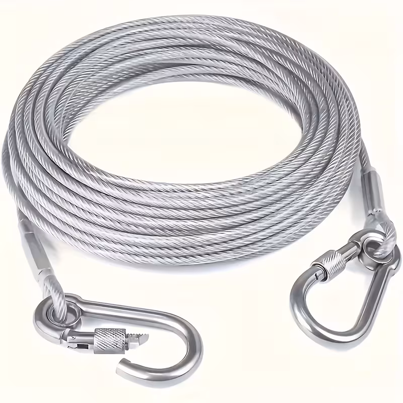 3.0m Stainless Steel Wire Rope Lanyard with Safety Coated Cable & Hook, Heavy-Duty Anti-Drop Tether for Hanging, Pet Dog Leash & Multi-Surface Suspension