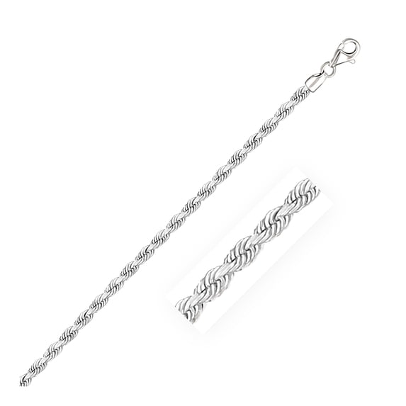 3.0mm 14k White Gold Solid Diamond Cut Rope Chain 18 in