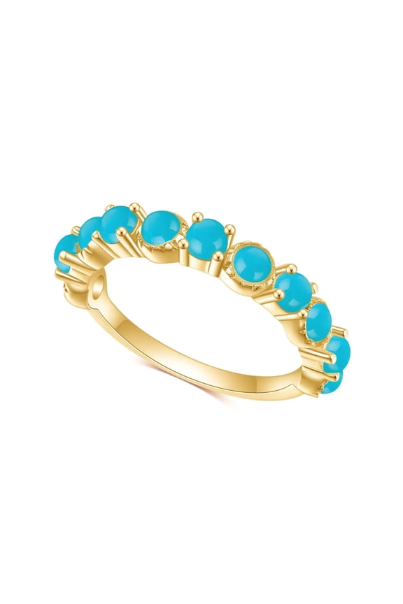 3.0mm Round Cab Lab-Created Turquoise Half Eternity Wedding Band Ring in 925 Sterling Silver – Elegant Jewelry for Women