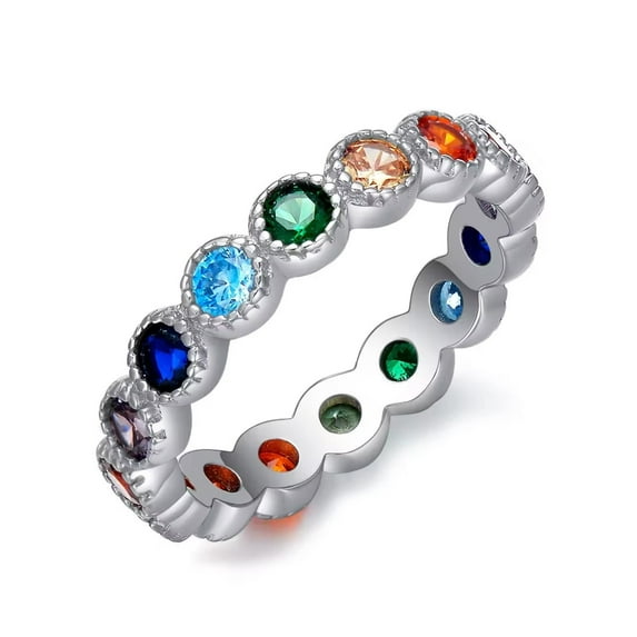 3.0mm Round Cut Lab created Multi sapphire full Eternity milgrain bezel Setting Wedding Band ring in 925 sterlinig Silver For him, love And Women Perfect Symbol of Love