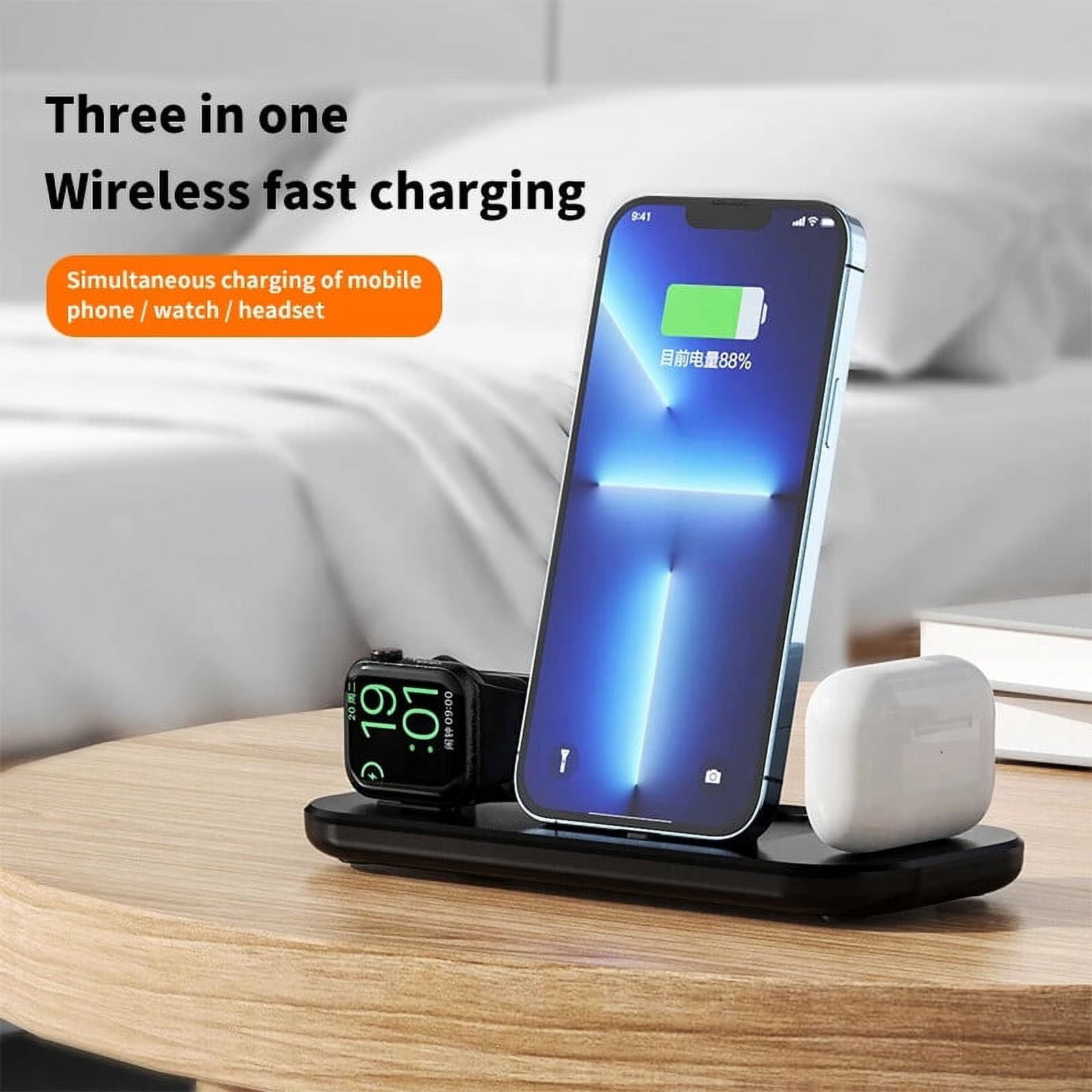 3 in 1 15W Wireless Charger Magnetic Fast Charging for iPhone 15 14 13 12 11 Pro Max/Plus/XS/XR/X/8, for Apple Watch 9/8/7/6/5/4/3/2/SE for AirPods 3/2/Pro