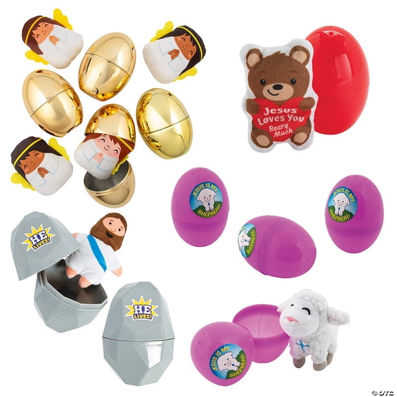 3 1/2" 4 1/4" Religious Stuffed Toy-Filled Easter Egg Assortment - 60 Pieces