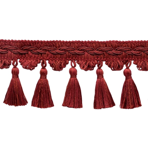 3 1/2" (8.5cm) Veranda Collection Elegant Scalloped Tassel Fringe Trim # VTF035, Brick Red #VNT22 (Dark Rust) 5 Yards (15 ft/4.5m)