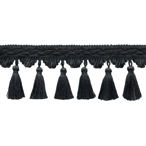 3 1/2" (8.5cm) Veranda Collection Elegant Scalloped Tassel Fringe Trim # VTF035, Charcoal Black #VNT30 (Jet Black) 5 Yards (15 ft/4.5m)