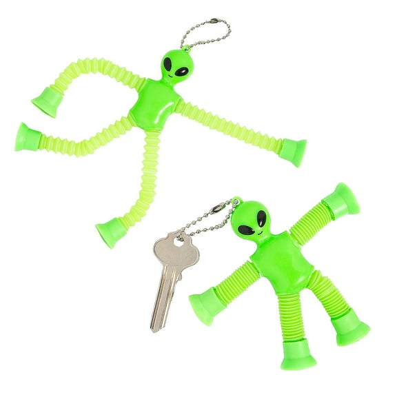 3 1/2" Bright Green Expanding Alien Keychains - 12 Pieces