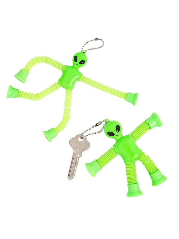 3 1/2" Bright Green Expanding Alien Keychains - 12 Pieces