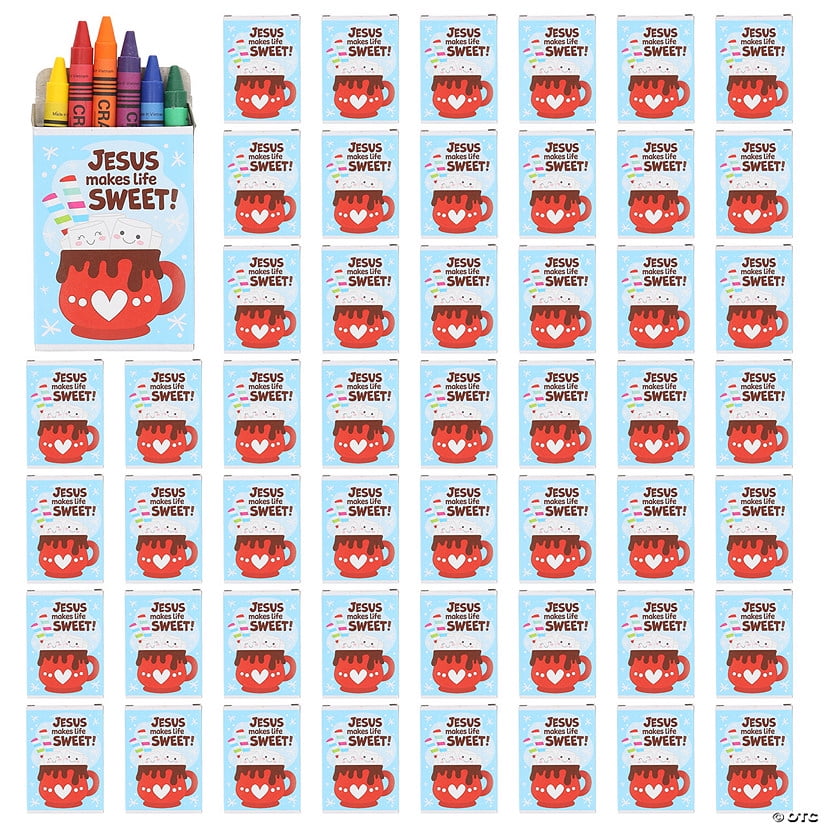 3 1/2" Bulk 105 Pieces Religious 6-Color Crayon Boxes with Jesus Makes Life Sweet Stickers for 48