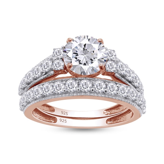 AFFY 3.50CT Round Cubic Zirconia Wedding Bridal Ring Set for Women 14K Rose Gold over Silver- 13