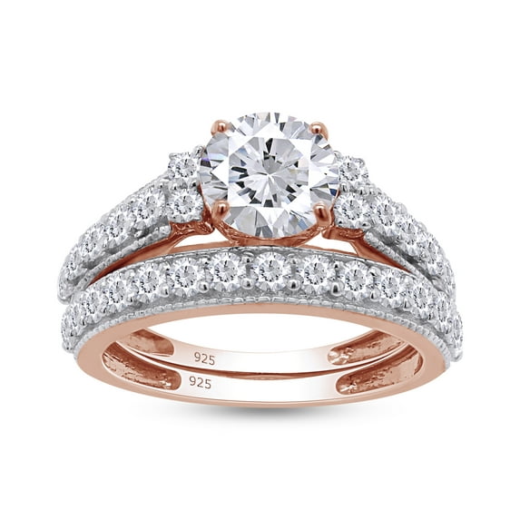 AFFY 3.50CT Round Cubic Zirconia Wedding Bridal Ring Set for Women 14K Rose Gold over Silver- 9