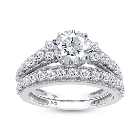 AFFY 3.50CT Round Cubic Zirconia Wedding Bridal Ring Set for Women 14K White Gold over Silver- 12.5