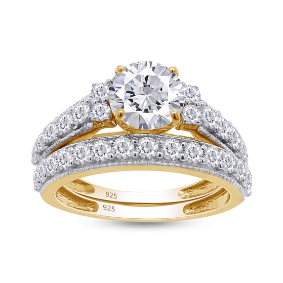 AFFY 3.50CT Round Cubic Zirconia Wedding Bridal Ring Set for Women 14K Yellow Gold over Silver- 11.5