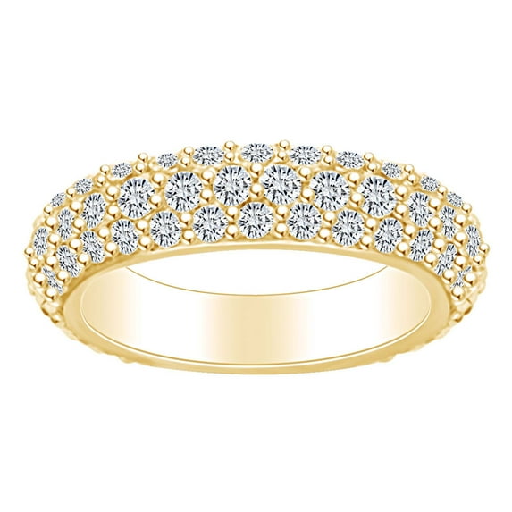 AFFY 3 1/2 Carat Round White Natural Diamond Three Row Eternity Wedding Band Ring In 14k Solid Yellow Gold (3.5 Cttw) Ring Size-5.5
