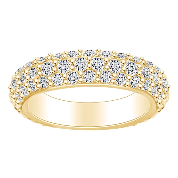 AFFY 3 1/2 Carat Round White Natural Diamond Three Row Eternity Wedding Band Ring In 14k Solid Yellow Gold (3.5 Cttw) Ring Size-8.5