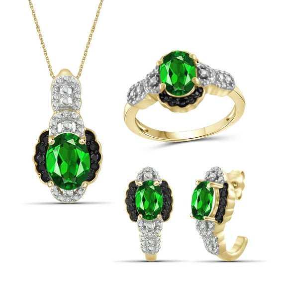 3 1/2 Carat T.G.W. Chrome Diopside And Black & White Diamond Accent 14k Gold over Silver 3-Piece Jewelry set