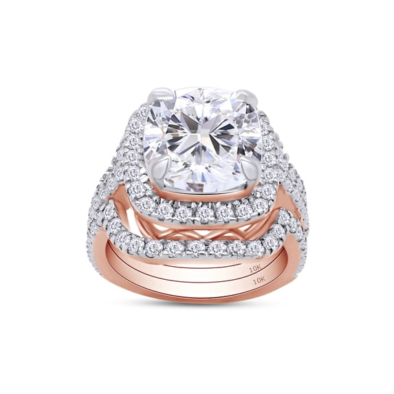 AFFY 3.50CT Cushion & Round Moissanite Diamond Halo Bridal Rings Set for Women 10K Solid Rose Gold-8