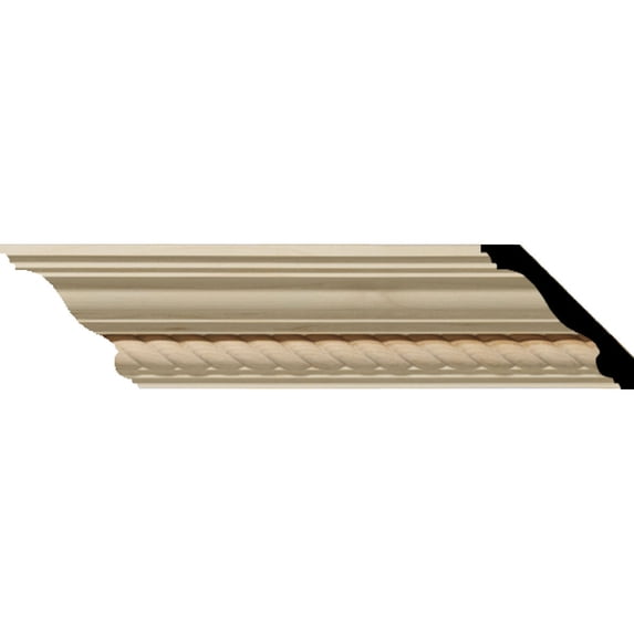 3 1/2"H x 3 5/8"P x 5"F x 94 1/2"L Andrea Rope Carved Wood Crown Moulding, Alder
