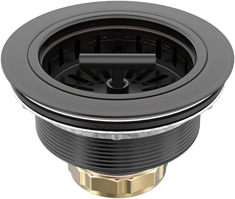 3-1/2 Inch Bronze Kitchen Sink Drain Assembly Kit - Oil Rubbed Bronze Stainless Steel with Strainer Basket/Drain Stopper
