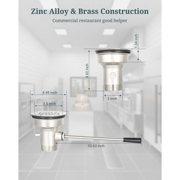 3-1/2 Inch Commercial Sink Drain with Twist Handle - Brass Waste Valve for Kitchen Overflow Prevention