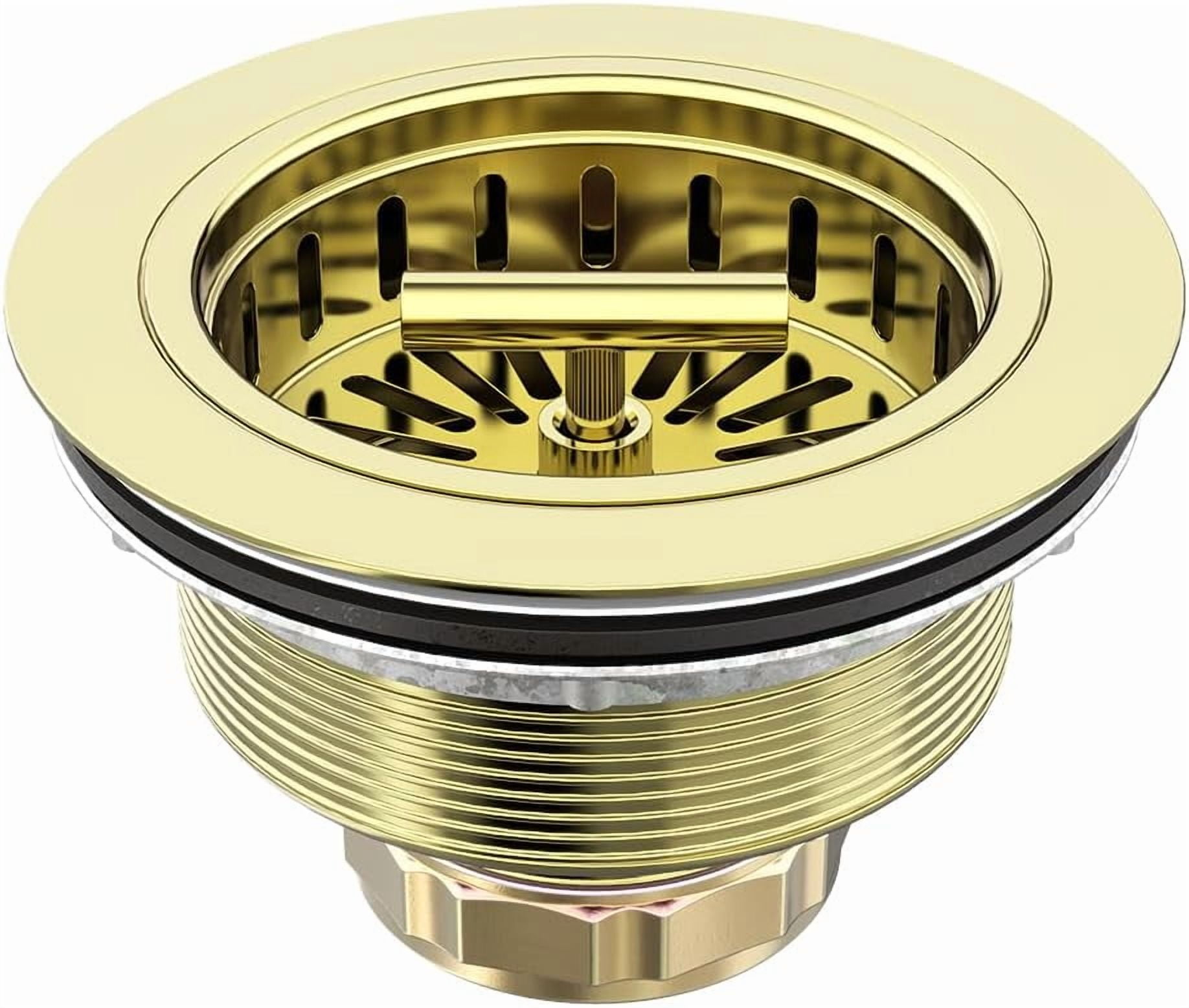 3-1/2 Inch Kitchen Sink Drain Assembly Stainless Steel Gold Kit with Strainer Basket/Rubber Stopper, Rustproof Durable Gold Finish Replacement for Standard Commercial Sink Drains