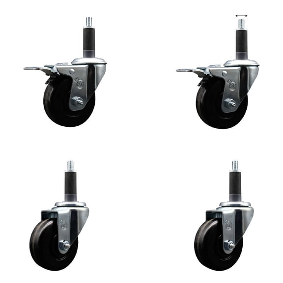 3-1/2 Inch Phenolic Swivel 1 Inch Expanding Stem Caster Set 2 Total Lock Brakes