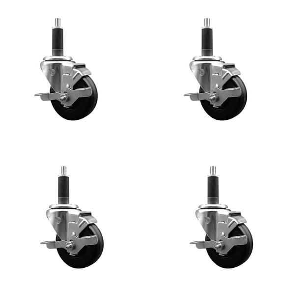 3-1/2 Inch Phenolic Swivel 1 Inch Expanding Stem Caster Set with Brake SCC