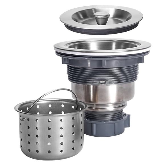3-1/2 Inch Sink Drain Assembly Kit, Removable Deep Sink Strainer Basket with Sink Stopper/Sealing Lid for Home, Kitchen, Stainless Steel