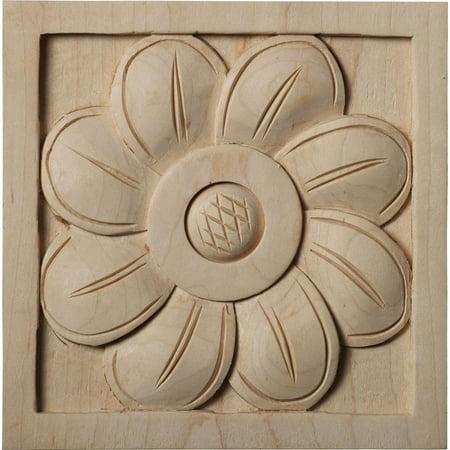 3 1/2"W x 3 1/2"H x 3/4"P Medium Sunflower Square Rosette, Alder