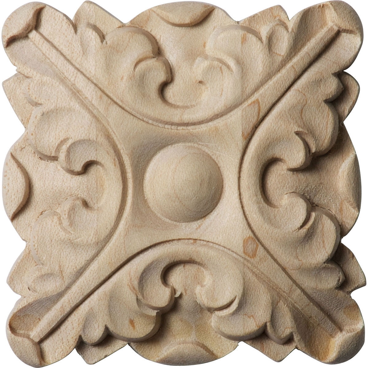 Unfinished Rubberwood Acanthus Square Rosette, 3.5" x 3.5"