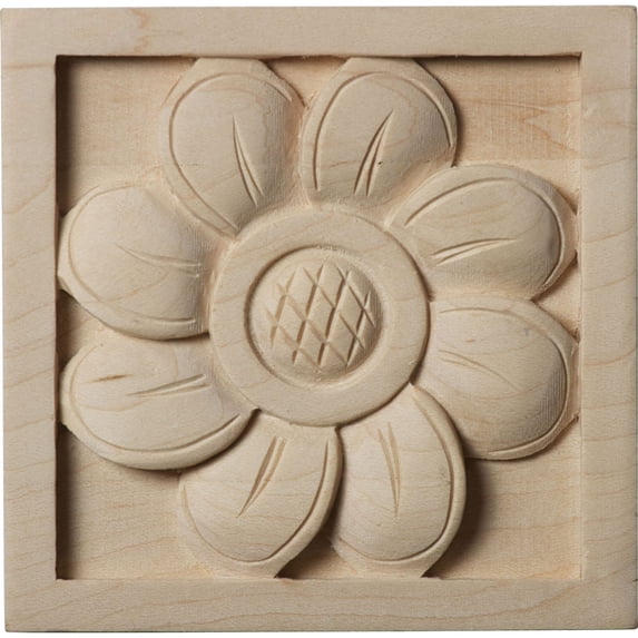 3 1/2"W x 3 1/2"H x 5/8"P Small Sunflower Square Rosette, Maple