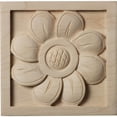 thumbnail image 1 of 3 1/2"W x 3 1/2"H x 5/8"P Small Sunflower Square Rosette, Rubberwood, 1 of 1