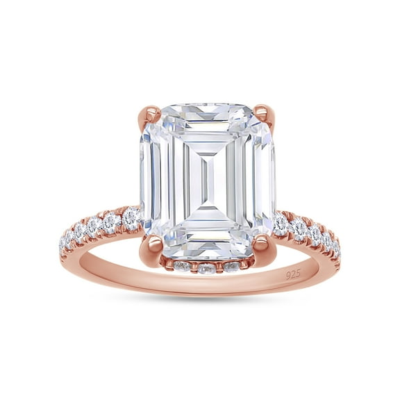 3 1/2 ct. t.w Center 10X8MM Emerald Cut Lab Created Moissanite Diamond Solitaire Engagement Ring In 14K Rose Gold Over Sterling Silver (G-H Color, VVS1 Clarity, 3.50 Cttw)-4