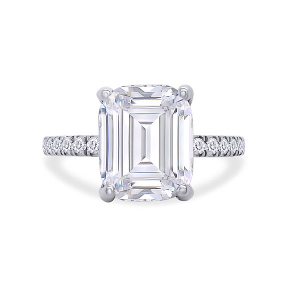 3 1/2 ct. t.w Center 10X8MM Emerald Cut Lab Created Moissanite Diamond Solitaire Engagement Ring In 14K White Gold Over Sterling Silver (G-H Color, VVS1 Clarity, 3.50 Cttw)-7