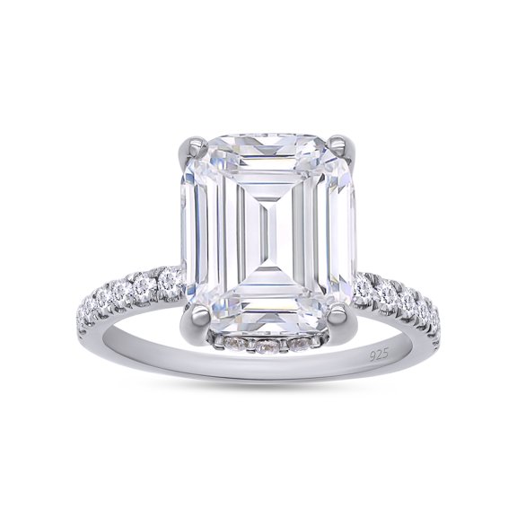 3 1/2 ct. t.w Center 10X8MM Emerald Cut Lab Created Moissanite Diamond Solitaire Engagement Ring In 14K White Gold Over Sterling Silver (G-H Color, VVS1 Clarity, 3.50 Cttw)-5