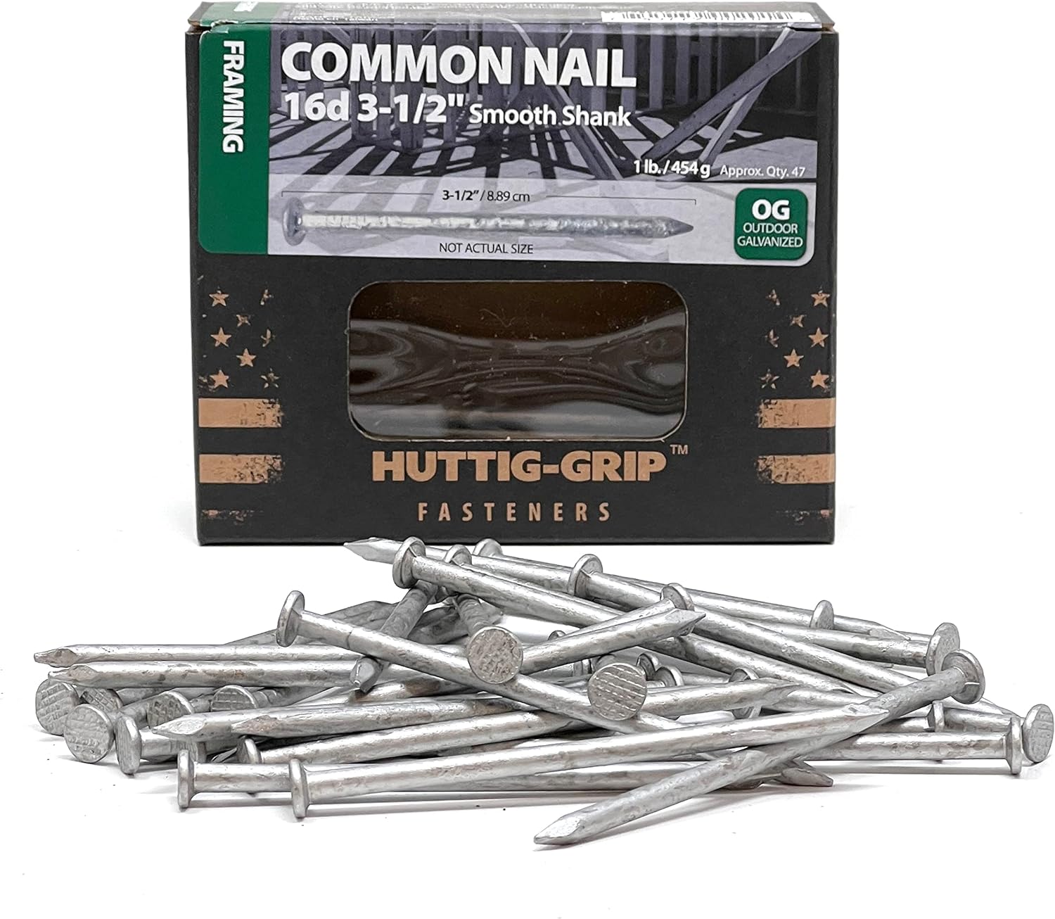 31/2 in Framing Common Nail 16d Size, Outdoor Galvanized Finish, 1 lb