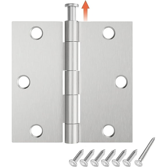 3-1/2 in Square Corner Door Hinge, 6 Pack Squeak Proof Indoor Interior Door Hinge for Bedroom, Bathroom, Cabinet, Satin Nickel