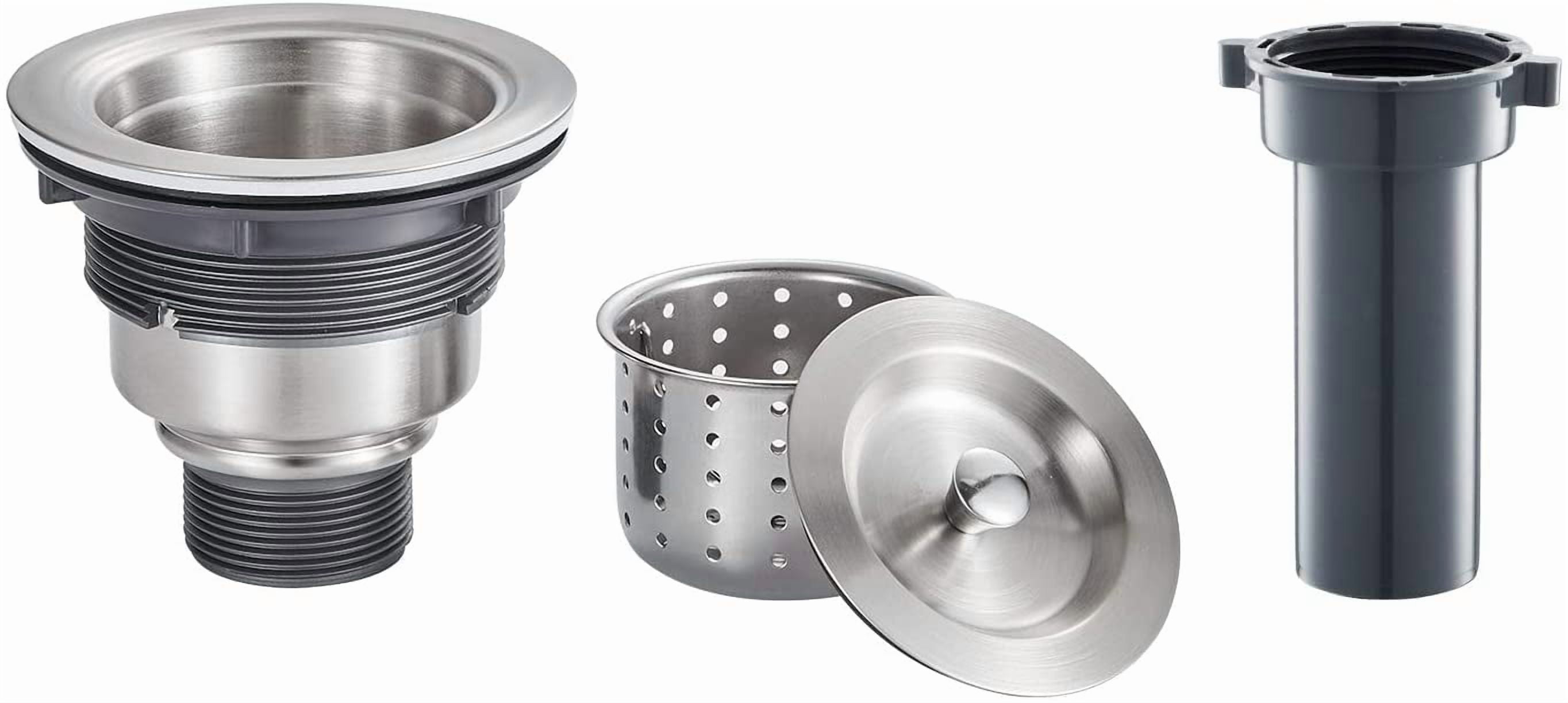 3-1/2 inch Kitchen Sink Drain Assembly with Removable Deep Strainer Basket, Sealing Stopper Plug and Tailpiece, 304 Stainless Steel, Brushed