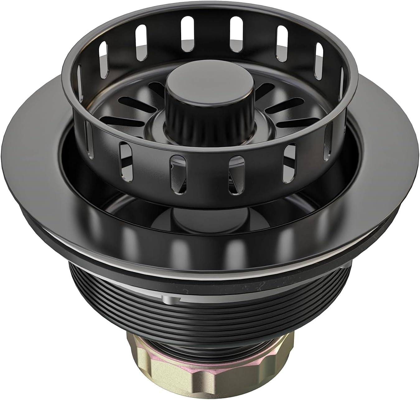 3-1/2 inch Pop Up Kitchen Sink Drain Strainer Assembly 304 Stainless Steel with Removable Strainer Basket Stopper, Matte Black