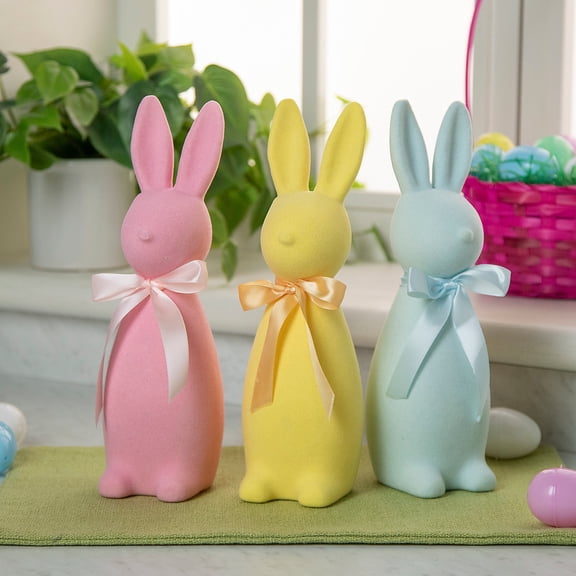 3 1/2" x 11 3/4" Flocked Easter Bunny Tabletop Decorations - 3 Pc.