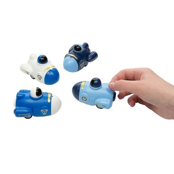 3 1/2" x 3 1/4" Push-and-Go Plastic Rocket Ship Toys - 12 Pieces