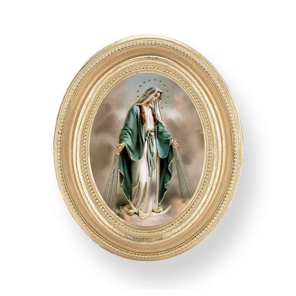 3-1/2" x 4-1/2" Gold Oval Frame with a Our Lady of Grace Print