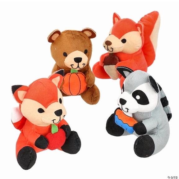3 1/2" x 4" Fall-Themed Stuffed Animals Assortment - 12 Pieces